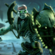 Killer Instinct's Spinal stands ready for battle while a pirate ship is rocked by an angry ocean in the background.